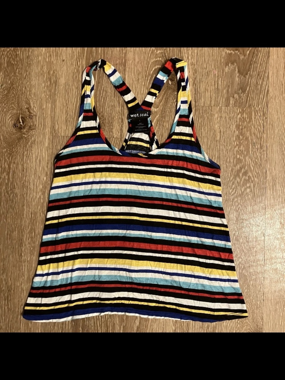 Wet Seal Tank Top Womens L Multicolor Striped Racerback Flowy 100% Rayon